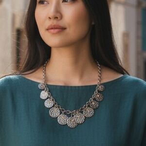 Paparazzi Textured Silver Necklace with Gold Accents & Earrings